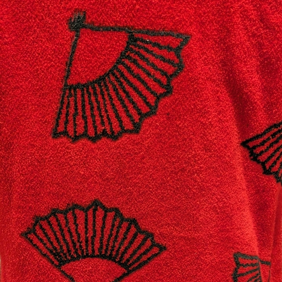 EUC Vintage Diamond Tea L Red and Black Fan Print Bath Robe - SEE SIZE NOTES - Picture 7 of 7